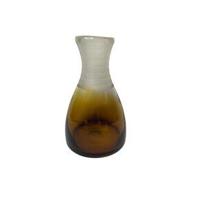 Mid Century Modern Ombre Amber Hand Blown Glass Vase Frosted Robbed Neck